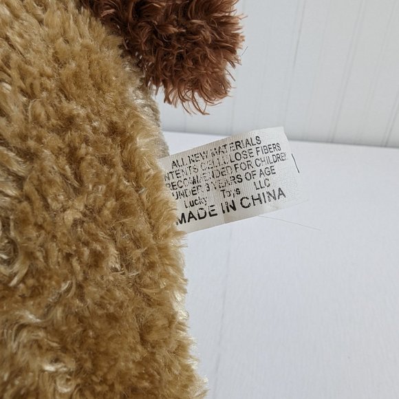 Lucky Toys Brown Spotted Puppy Dog Plush 16" Stuffed Animal Red Heart Ribbon - Picture 8 of 9